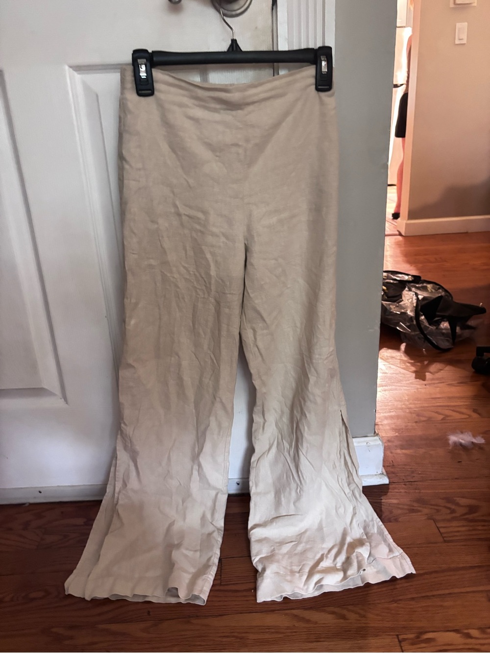 Wide-Leg Beige Pants